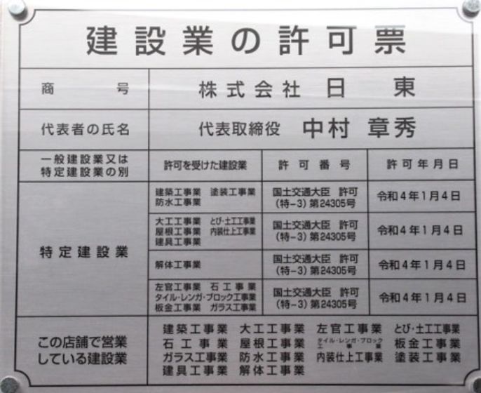建設業の許可票